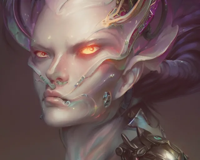 Image similar to portrait of a beautiful cybernetic emanation from angelarium, profile, by pete mohrbacher and artgerm and wlop, digital art, highly detailed, intricate, fantasy, mystical, Trending on Artstation HQ, deviantart, unreal engine, 4K UHD image