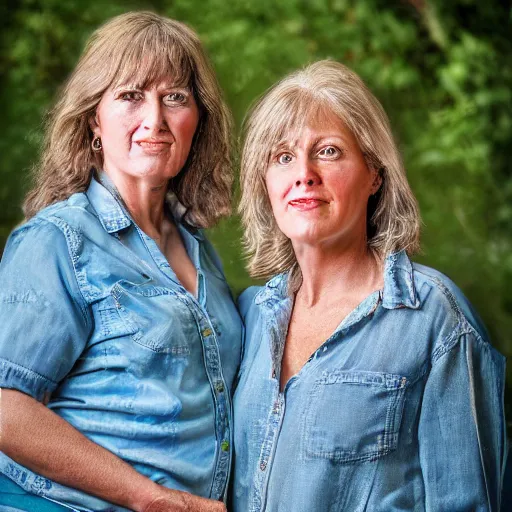 Prompt: stunning award winning hyperrealistic hdr 8 k highly detailed portrait photo of sherri and terri mackleberry as real humans