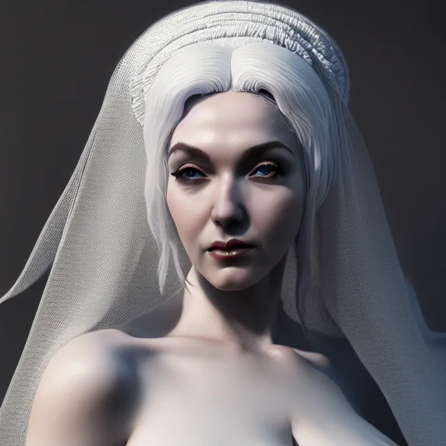 Prompt: a woman with white hair and a veil around her head, an ultrafine detailed painting, zbrush central contest winner, fantasy art, zbrush, behance hd, octane, 8 k, intricate