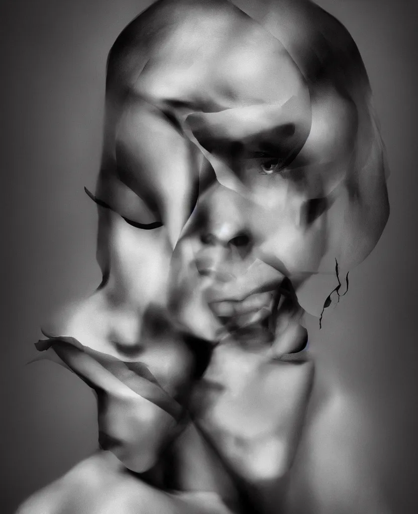 Image similar to portrait of a woman by ingrid baars, high contrast, photography, dark, portrait, monochromatic, 8 k