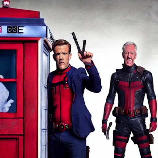 Image similar to Deadpool in the TARDIS, doctor who, sci fi, tv show, BBC,