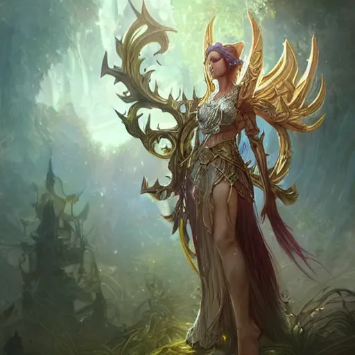 Image similar to world of warcraft elven druid, fantasy, intricate, elegant, highly detailed, digital painting, artstation, concept art, wallpaper, smooth, sharp focus, illustration, art by artgerm and greg rutkowski and alphonse mucha