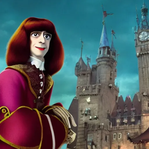 Image similar to lord farquad in a tim burton movie still 4k pixar