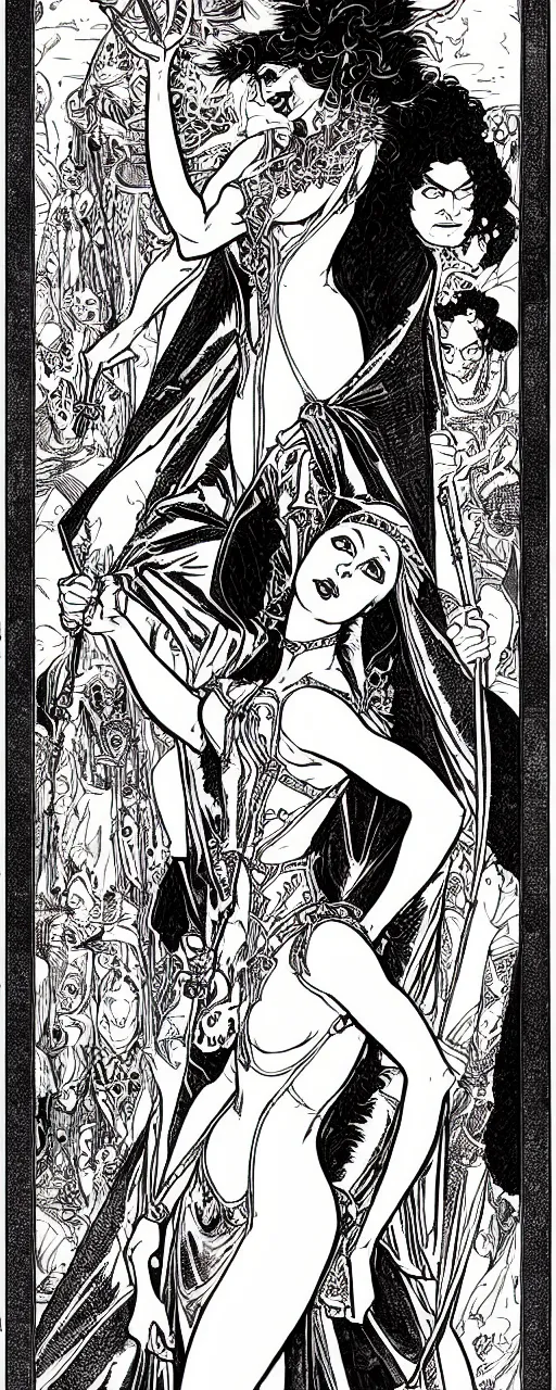 Image similar to the goblin queen by ambrose beardsley, high detail and fine lines, 8 k resolution