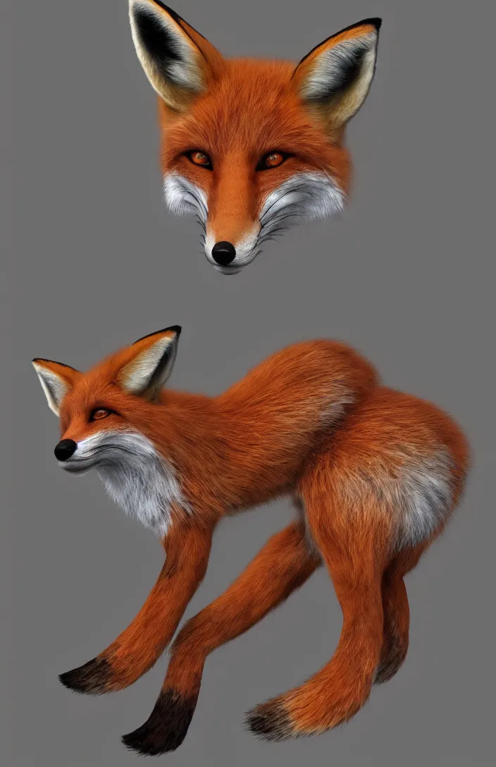 Image similar to a photorealistic humanoid fox, antrophomorphic