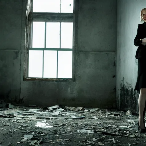 Image similar to photo of cate blanchett in an abandoned building, by Annie leibowitz, photorealisitc ,4k