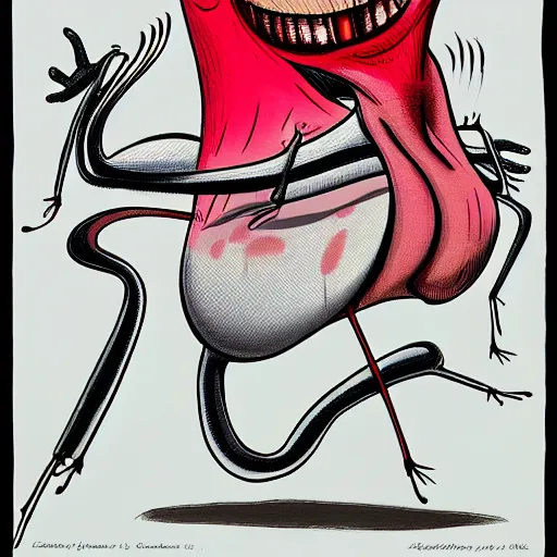 Image similar to caricature of a fat blood thirsty mosquito by gerald scarfe