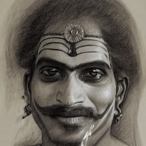 Image similar to portrait pencil sketch of a yakshagana artist by anders zorn