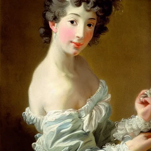 Image similar to portrait painting of a woman, bourgeoisie, high society, beautiful, elegant, shoulder - length, playful, by francois boucher, largilliere, elisabeth vigee le brun, rococo