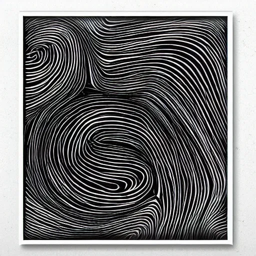 Prompt: Mid Century Modern Minimalist Abstract Art, Brush Strokes Black & White Ink Spiral Circles, Art Print, by Enshape on Society6