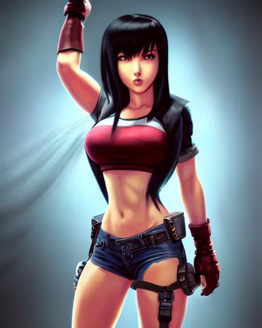 Prompt: an epic comic book style full body portrait painting of tifa lockheart, character design by Mark Ryden and Pixar and Hayao Miyazaki, unreal 5, DAZ, hyperrealistic, octane render, RPG portrait, dynamic lighting, intricate detail, summer vibrancy