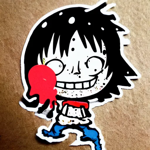 Prompt: die cut sticker, luffy is joyboy, splatter paint on paper