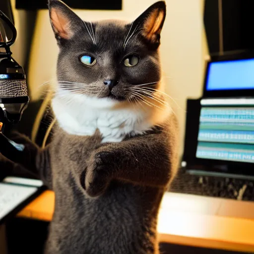 Image similar to cat singing in a recording studio