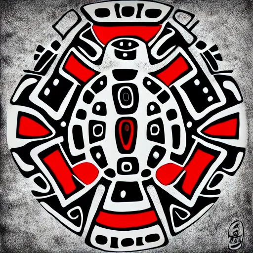 Image similar to turtle. pacific northwest coast, haida gwaii, formline, native art, tribal art, haida, clean, black, white, red, teal