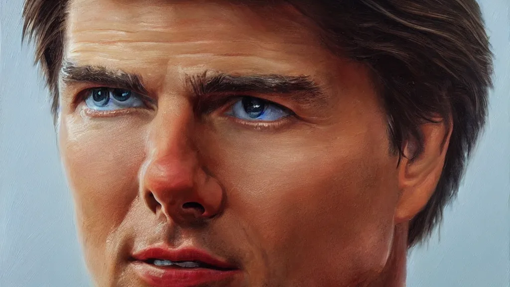 Image similar to The most beautiful portrait of Tom Cruise in the world; trending on artstation; oil on canvas; anatomically correct face; extraordinary masterpiece!!!!!!; 8k