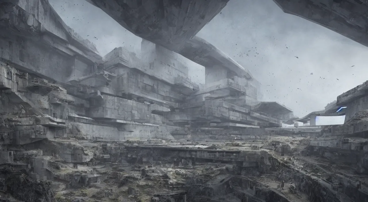 Image similar to big brutalist imperial military base on cliffs, drawing architecture, imperial architecture in rogue one, pritzker architecture prize, brutalism architecture, jan urschel