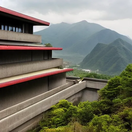 Image similar to a building in a stunning landscape by kenzo tange