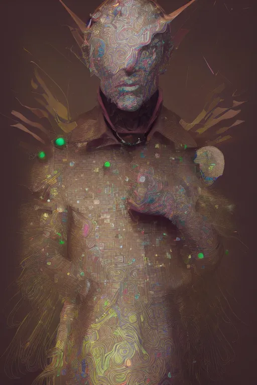 Image similar to portrait of a hyperdimensional jester, 4k detailed hyperrealistic digital photo by Beeple, Gustave Dore, Artstation, CGsociety