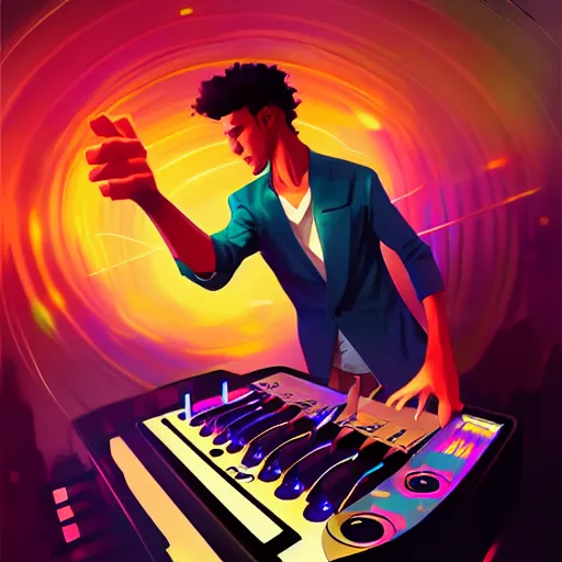 Image similar to night fever, a dj creating illegal disco music, digital painting, artstation, ristan eaton, victo ngai, artgerm, rhads, ross draws, anime styled, hd, 4 k