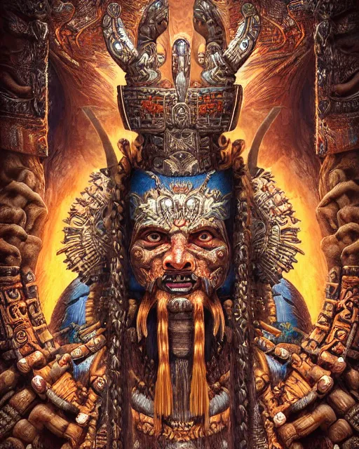 Prompt: digital painting of ah puch, mayan god by filipe pagliuso and justin gerard, symmetric, fantasy, highly detailed, realistic, intricate, portrait, sharp focus, tarot card