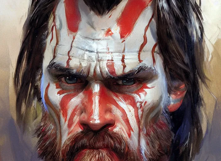 Image similar to a highly detailed beautiful portrait of jim carrey as kratos, by gregory manchess, james gurney, james jean