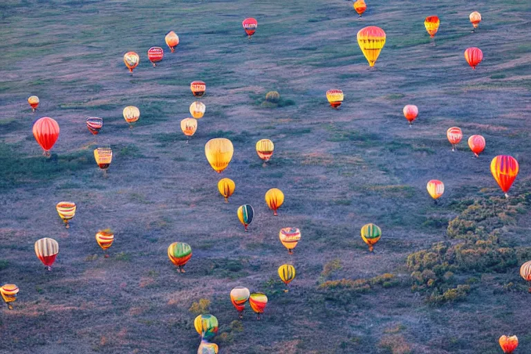 Image similar to aerial photography, lapland, hot air balloons, dusk