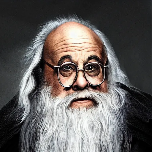 Image similar to portrait of danny devito as gandalf the white, lord of the rings, full body, hyper realistic, high quality, wide angle, always sunny in philadelphia