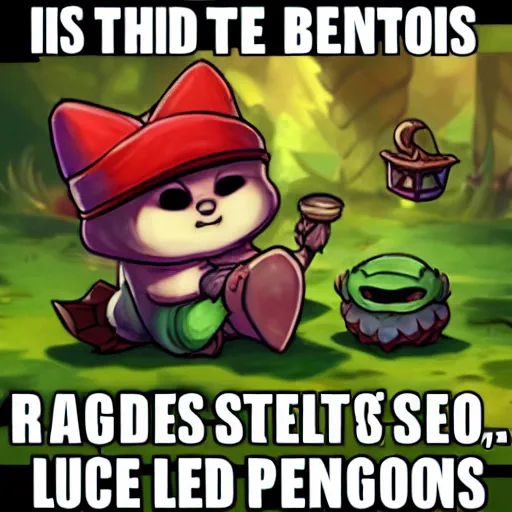 Image similar to teemo sits in bandle city getting high off shrooms, league of legends