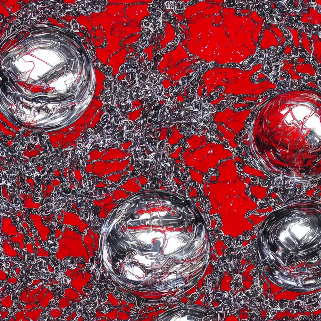 Image similar to chrome spheres on a red cube by ayami kojima