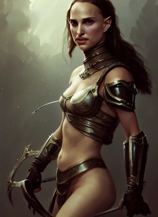 Image similar to young natalie portman, legendary warrior, warframe, lord of the rings, tattoos, decorative ornaments, battle armor, carl spitzweg, ismail inceoglu, vdragan bibin, hans thoma, greg rutkowski, alexandros pyromallis, cute, perfect face, detailed, sharply focused, centered, rule of thirds, photorealistic shading