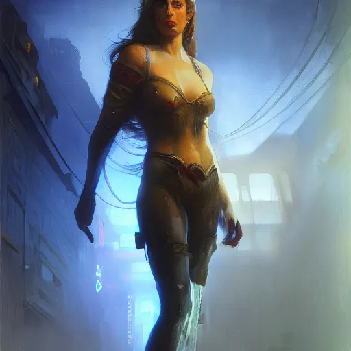 Prompt: jaina proudmoore, hyperrealistic full figure, bladerunner street alley, art of elysium by frank frazetta and by jeremy mann and by alphonse mucha, fantasy art, photo realistic, dynamic lighting, artstation, full figure poster, volumetric lighting, very detailed face, 4 k, award winning