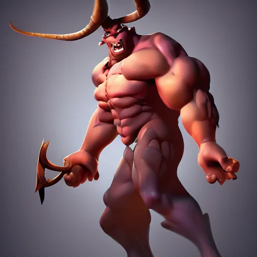 Image similar to upper body illustration of a minotaur, strong chest, big horns, mattepainting concept blizzard pixar maya engine on stylized background splash comics global illumination lighting artstation, sharp focus, lois van baarle, ilya kuvshinov, rossdraws