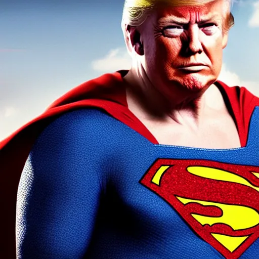 Image similar to donald trump as superman, detailed portrait, film still, realism, 4 k photography, art by greg rutkowski, artistic