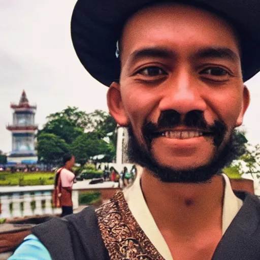 Prompt: ferdinand magellan taking a selfie at rizal park, realistic, shot on an iphone