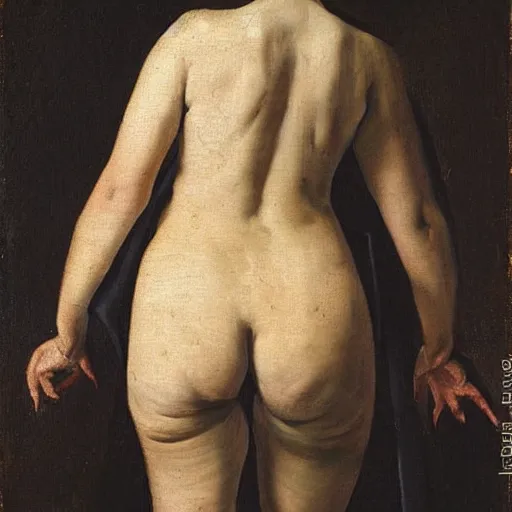 Prompt: Lower back of a beautiful woman, painted by Diego Velazquez