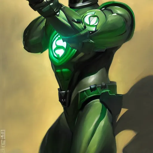 Image similar to greg manchess portrait painting of armored green lantern as overwatch character, medium shot, asymmetrical, profile picture, organic painting, sunny day, matte painting, bold shapes, hard edges, street art, trending on artstation, by huang guangjian and gil elvgren and sachin teng