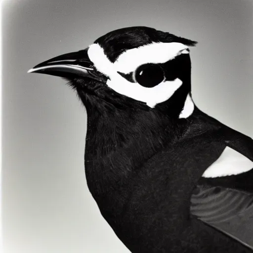 Image similar to close-up shot of a magpie wearing hoodie in 90s, Polaroid photo, by Warhol