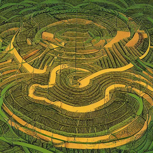 Image similar to a illustration of an architectural plan view of a labyrinth of the deforestation in amazona crisis, by kilian eng