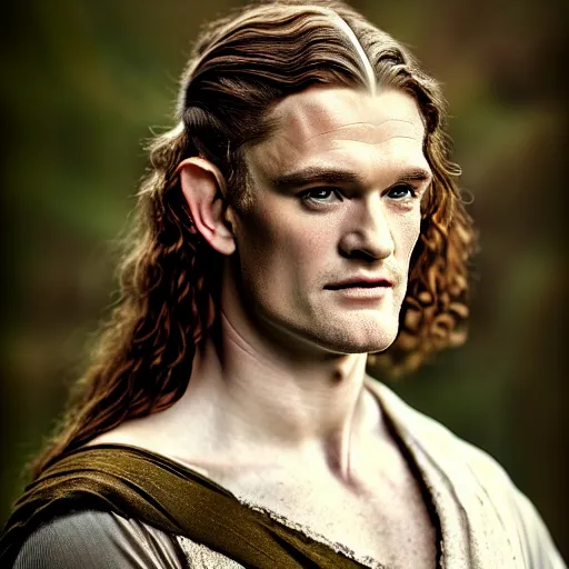 Image similar to photographic portrait of a stunningly beautiful renaissance pre raphaelite king legolas the elf male in soft dreamy light at sunset, contemporary fashion shoot, by edward robert hughes, annie leibovitz and steve mccurry, david lazar, jimmy nelsson, breathtaking, 8 k resolution, extremely detailed, beautiful, establishing shot, artistic, hyperrealistic, beautiful face, octane render