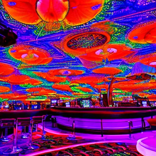 Image similar to tripping on Psychedelic Mushrooms in a Las Vegas casino