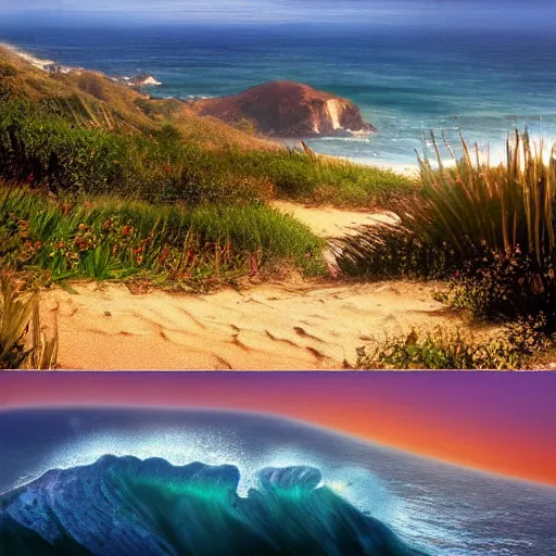 Prompt: malibu hills with ocean, pixar, disney, cinematic scene