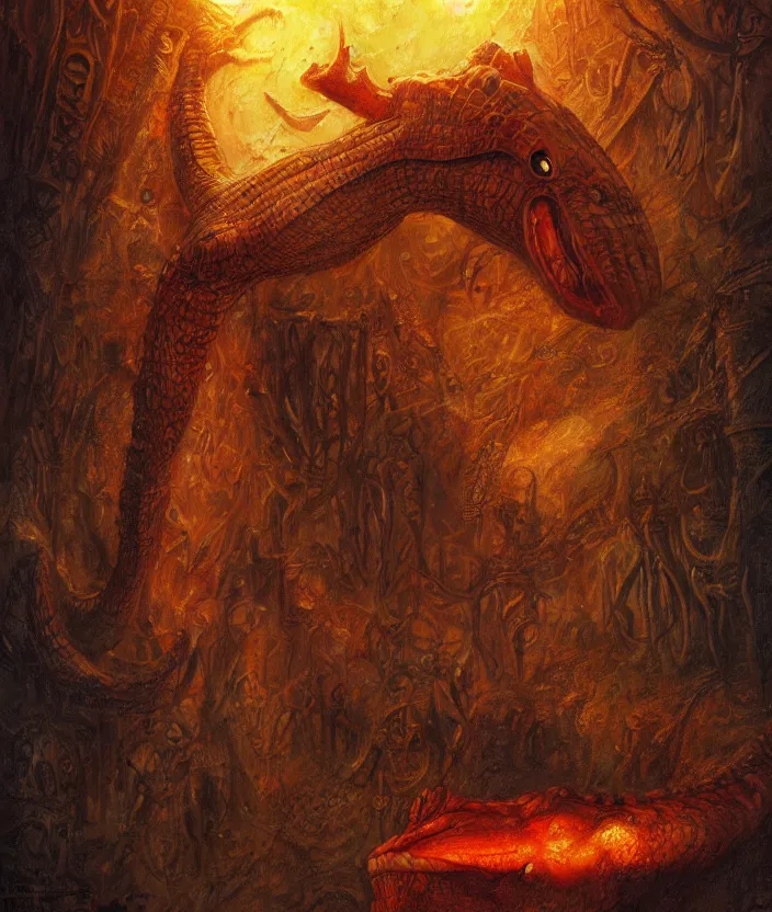 Prompt: egyptian crocodile god, fantasy artwork, godrays, warm colors, by seb mckinnon