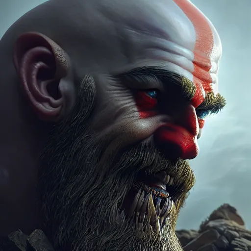 Image similar to hyperrealistic mixed media image of a dwarfish god of war, stunning 3 d render inspired art by greg rutkowski and xiang duan and thomas eakes, realistic, highly detailed attributes and atmosphere, dim volumetric cinematic lighting, 8 k octane detailed render, post - processing, masterpiece,
