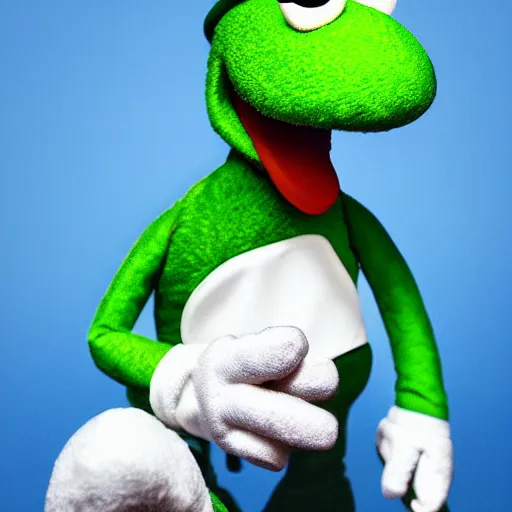 Prompt: A full body still of Luigi as a muppet, photo real, photographic, photograph, artstation, trending, award winning, epic lighting, featured