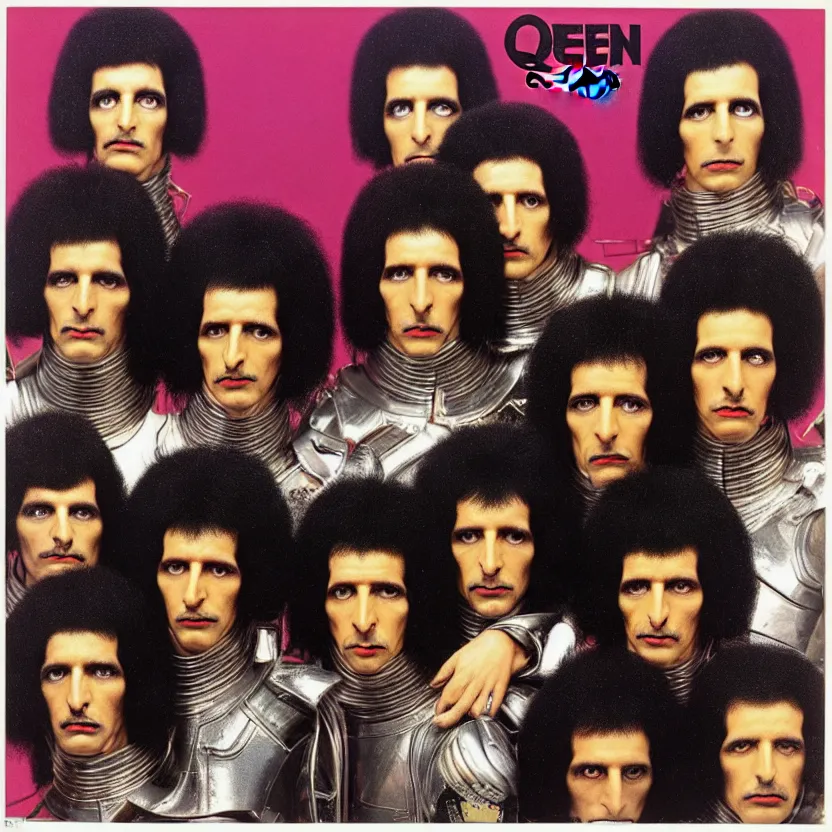 Image similar to queen II album cover, alien faces