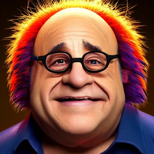 Prompt: Portrait of Danny DeVito as Sonic the Hedgehog, studio lighting, model, HDR, 24MP, trending on artstation