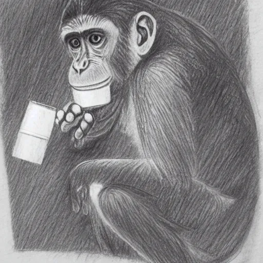 Image similar to pencil sketch of a monkey smoking a cigarette under rain