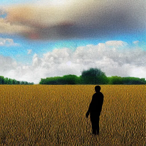 Prompt: digital drawing of a man in a field by murugiah