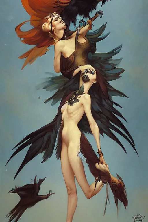 Image similar to Crow fursona by Peter Mohrbacher in the style of Gaston Bussière, Art Nouveau