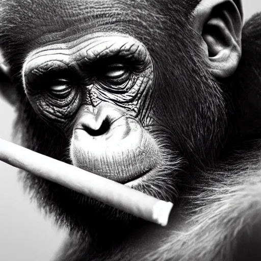 Image similar to a high detail photo of donald trump smoking a cigarrette, subject= chimp, subject detail: extremly detailed, subject action: smoking a cigar, photorealism, dramatic lighting, award winning photograph, trending on artstation